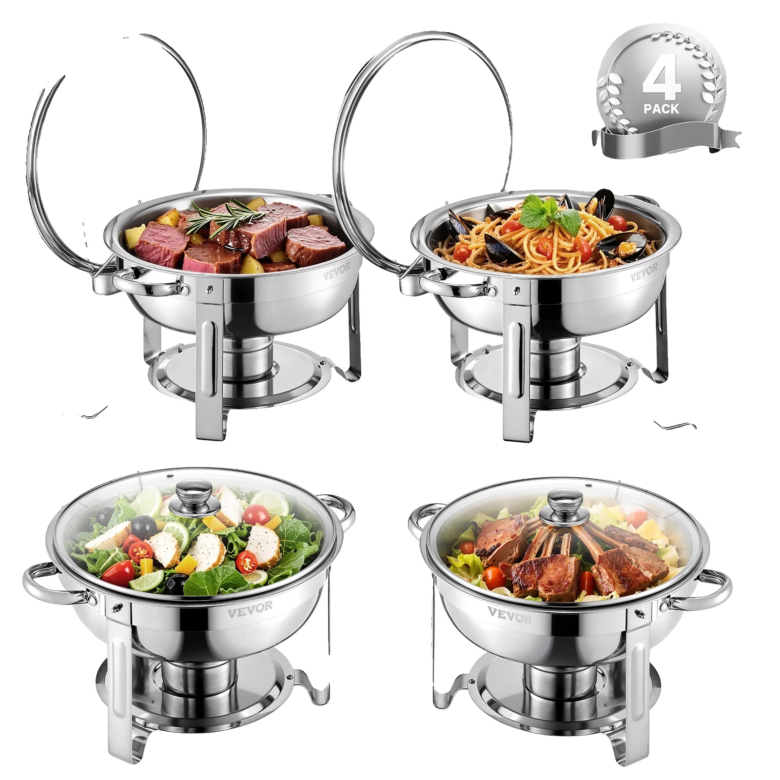 Chafing Dish, Edelstahl, Inklusive Glasdeckel, 4 Pakete