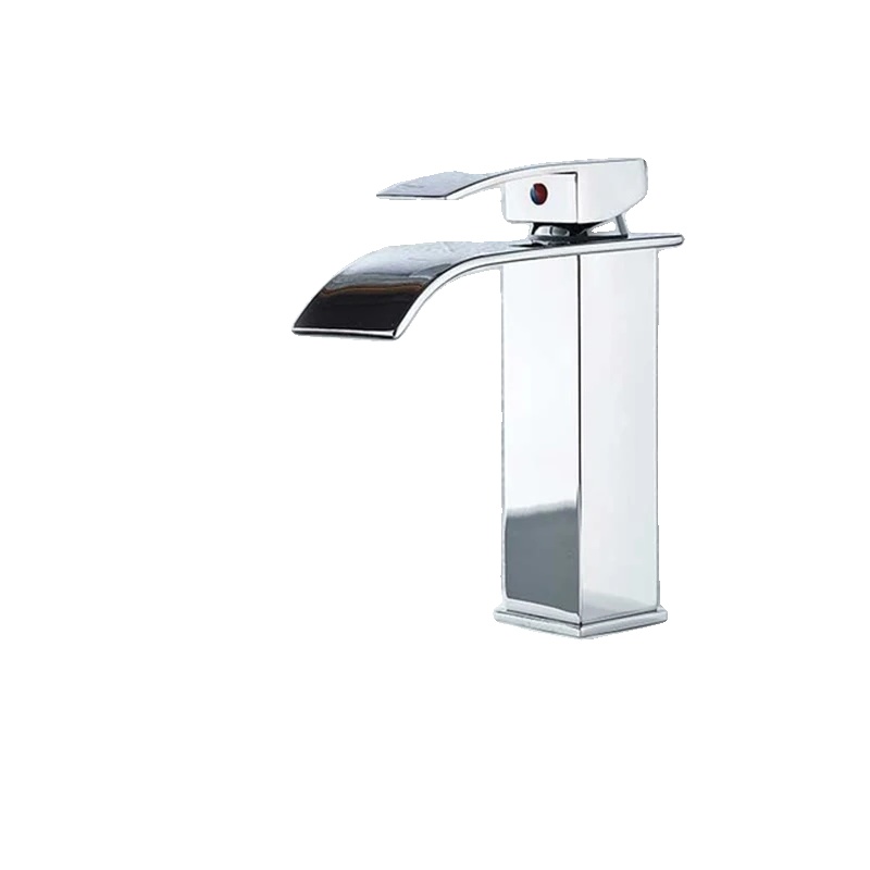 Waschbeckenarmatur, Wasserfallauslauf, Einhebelsteuerung, Kurzes Chrom