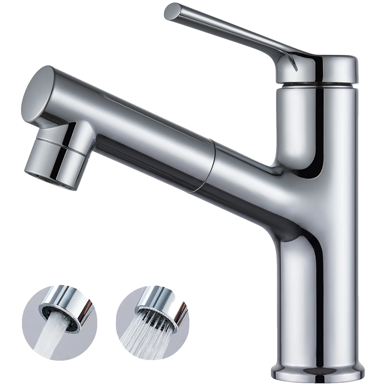 Waschtischarmatur, Ausziehfunktion, Modernes Design, Chrom, Edelstahl, G3/8