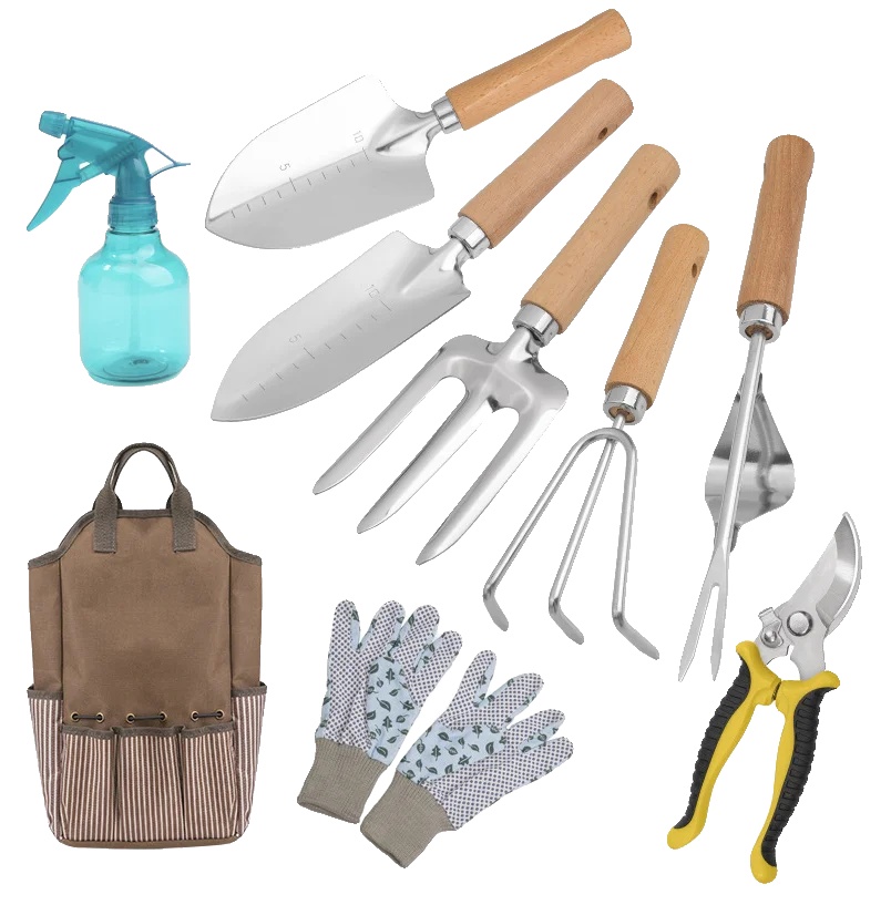 Gartenwerkzeugset, Edelstahlköpfe, Ergonomische Holzgriffe, Set 9