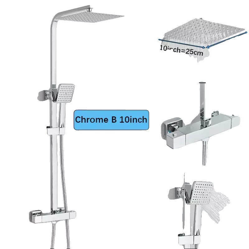 Duscharmatur Set, Thermostatsteuerung, Duale Griffe, Chrom B 10inch