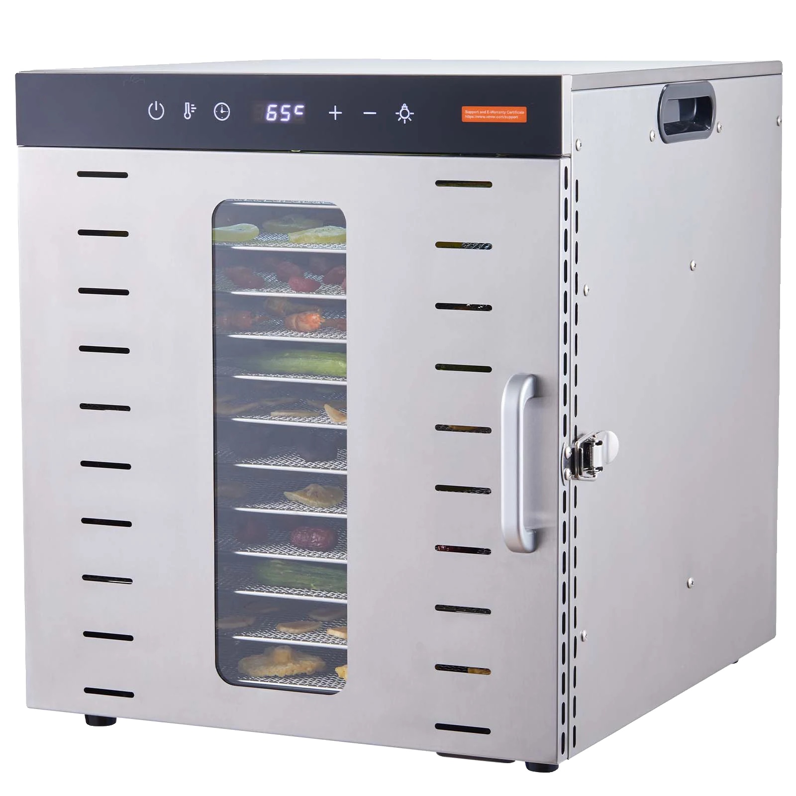 Lebensmittel-dehydrator, 10 Edelstahl-tabletts, 1000w Leistung, Temperaturbereich 30-90°c, Timerbereich 0,5-48 Stunden, 360° Luftzirkulation