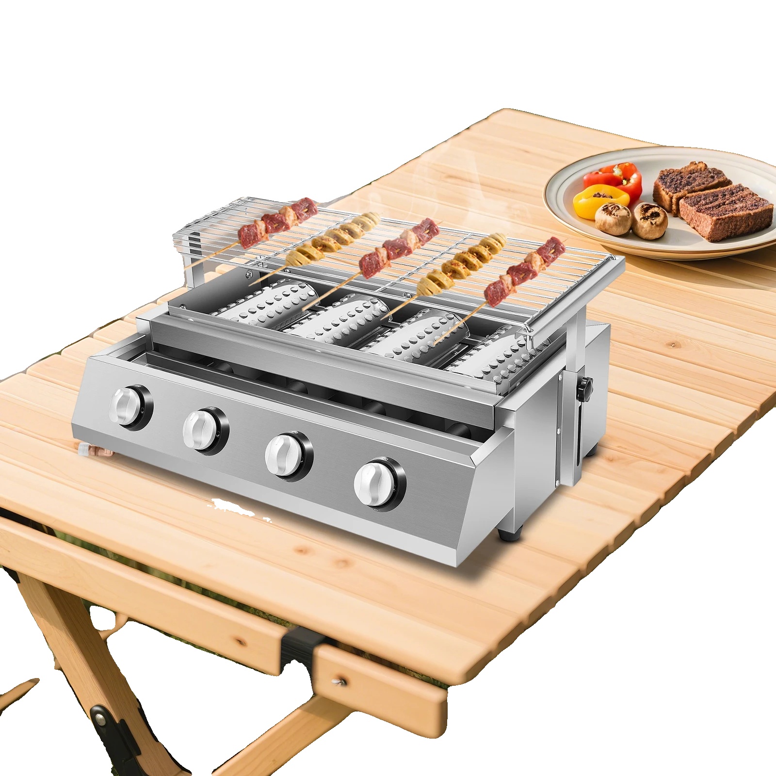 Gasgrill, 4 Brenner, Höhenverstellbar, 58 X 40 X 20 Cm, Lpg-kompatibel, Edelstahl