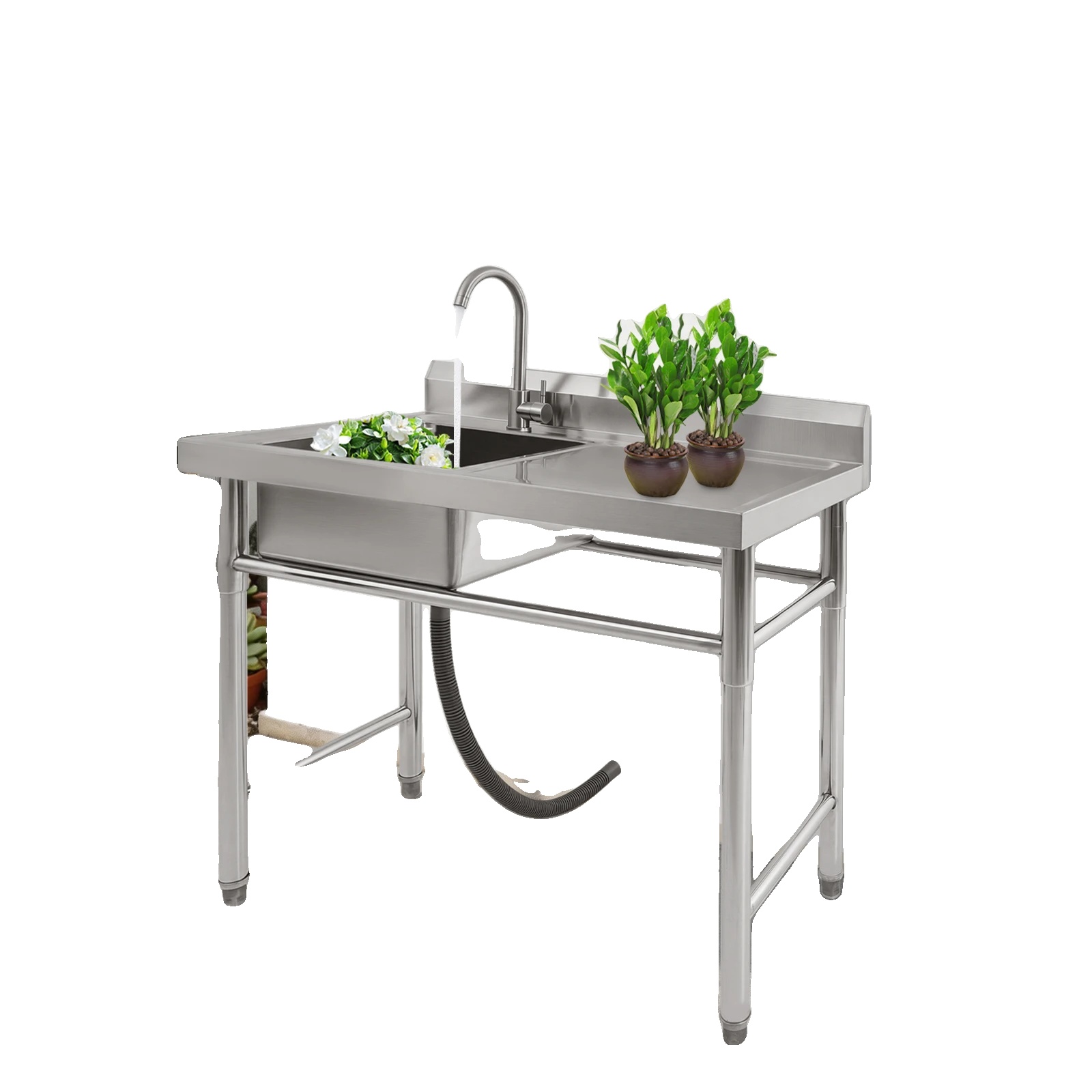 Utility Sink, 201 Edelstahl, Vertieftes Becken-design, Verstellbarer Wasserhahn, Tragfähigkeit 200 Kg, Einfache Montage