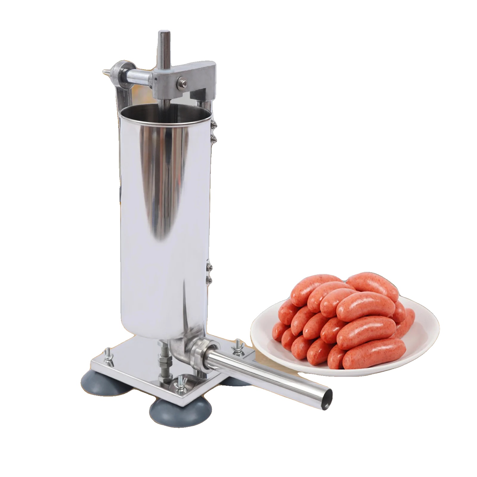 Manueller Wurstfüller, 3l Kapazität, Verschiedene Rohrgrößen, Silber