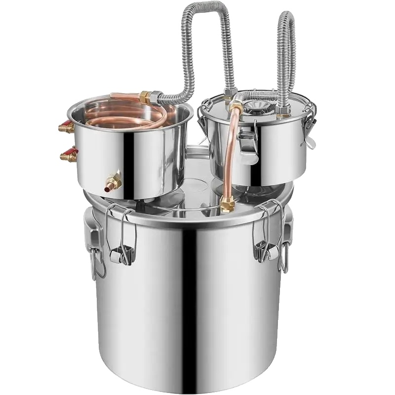 Wasserdestillator, Edelstahl, Zwei Kondensationsbehälter, Silber