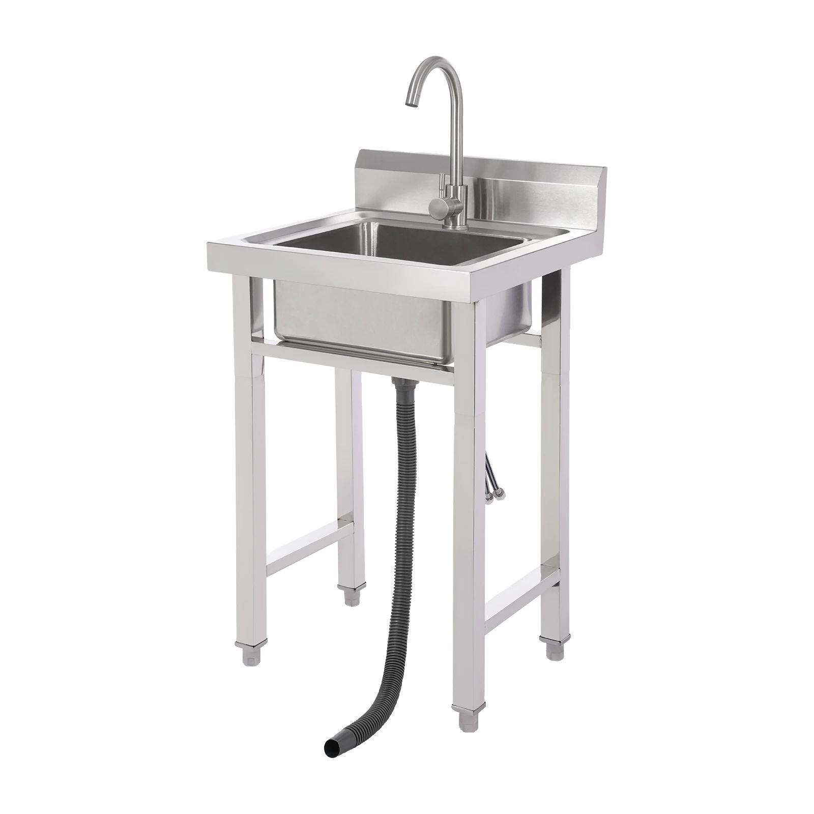 Freistehendes Gewerbespülbecken, 201 Edelstahl, Einbecken, Standmodell, Silber