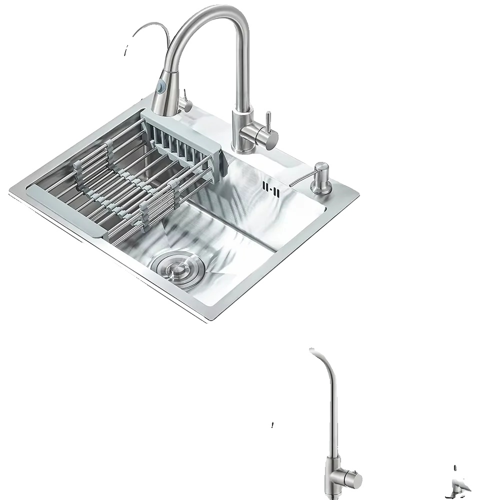 Küchenspüle, Langlebiger Edelstahl, Ausziehbare Auslauf, Bürstetes Nickel