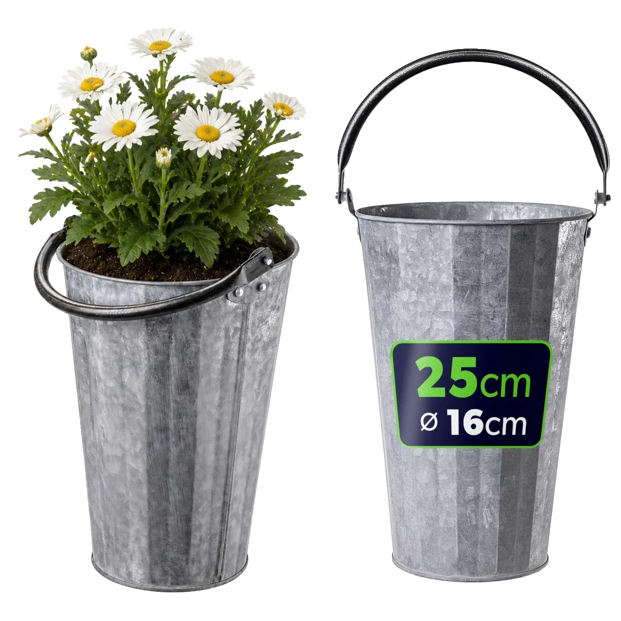 Blumentopf, Verzinkter Stahl, 16 Cm Durchmesser, Leichtes Design, Wetterfest, Multifunktional