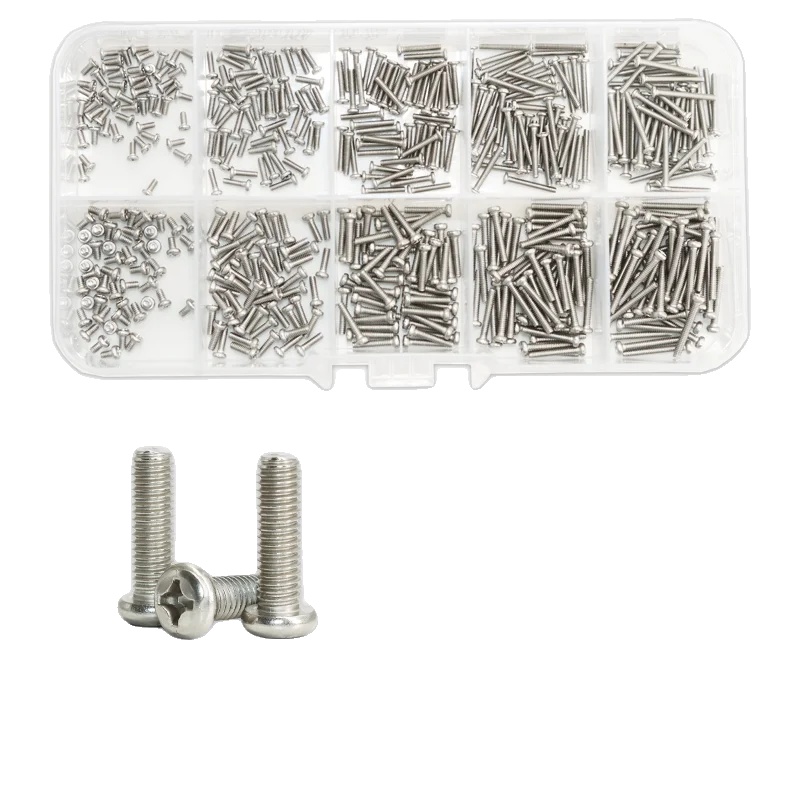 Sechskantschraubensatz, 304 Edelstahl, Phillips-antriebstil, M1.4 M1.6 (500stück)