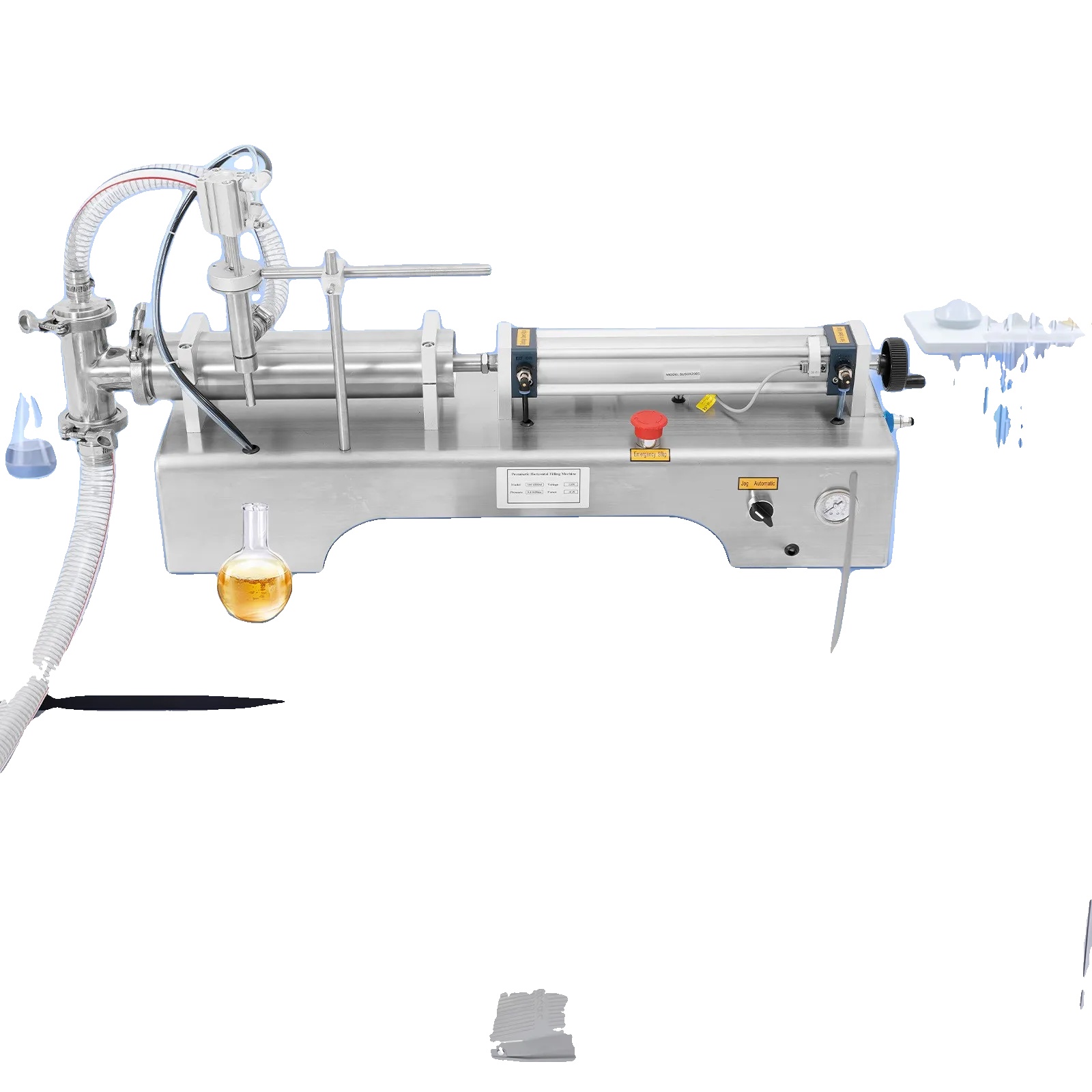 Pneumatische Flüssigkeitsabfüllmaschine, 100-1000 Ml Füllvolumen, ± 1% Genauigkeit, 40 Flaschen/min Geschwindigkeit, 304 Edelstahlmaterial,