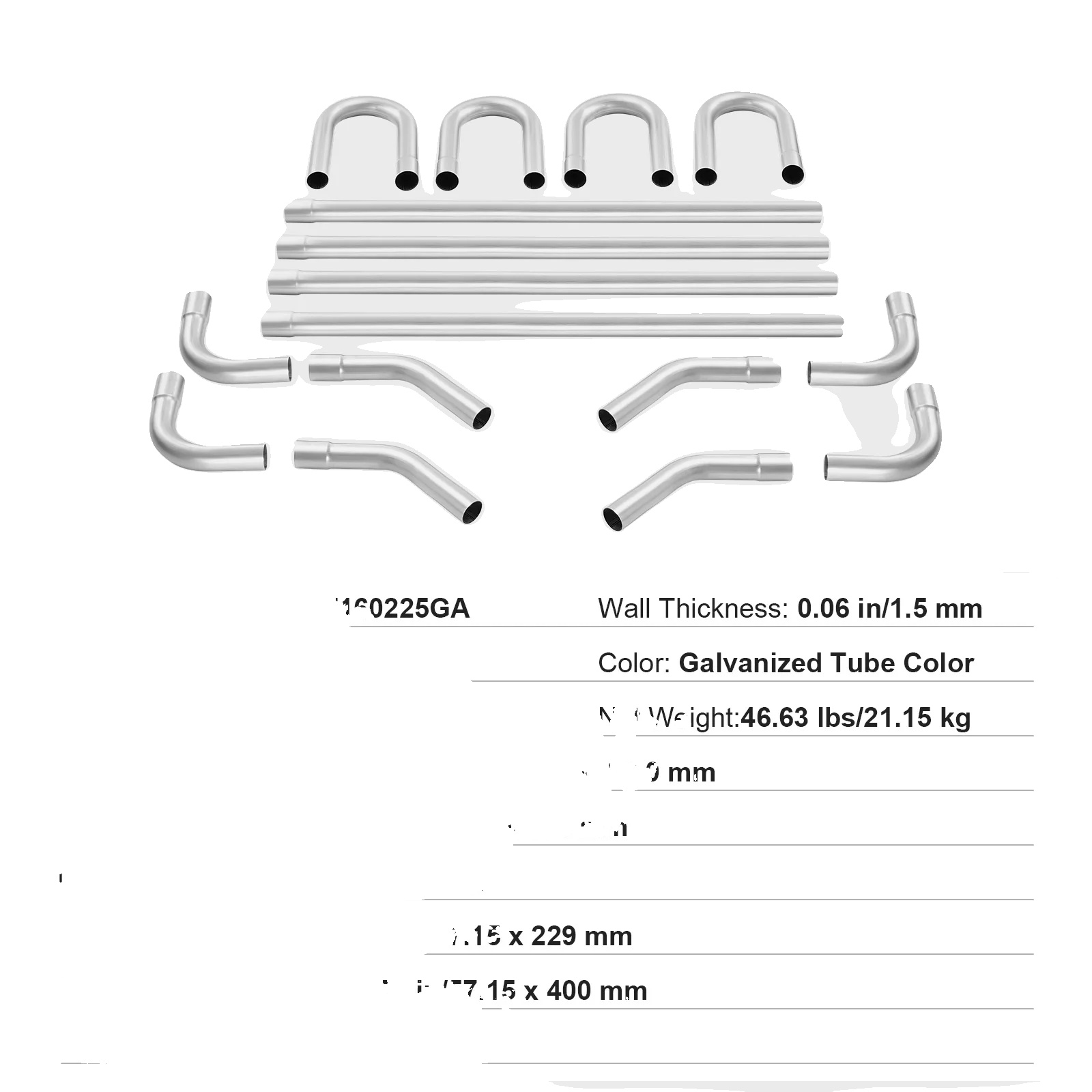 Auspuffkit, Universelle Passform, Langlebiger Verzinkter Stahl, 2.25inch