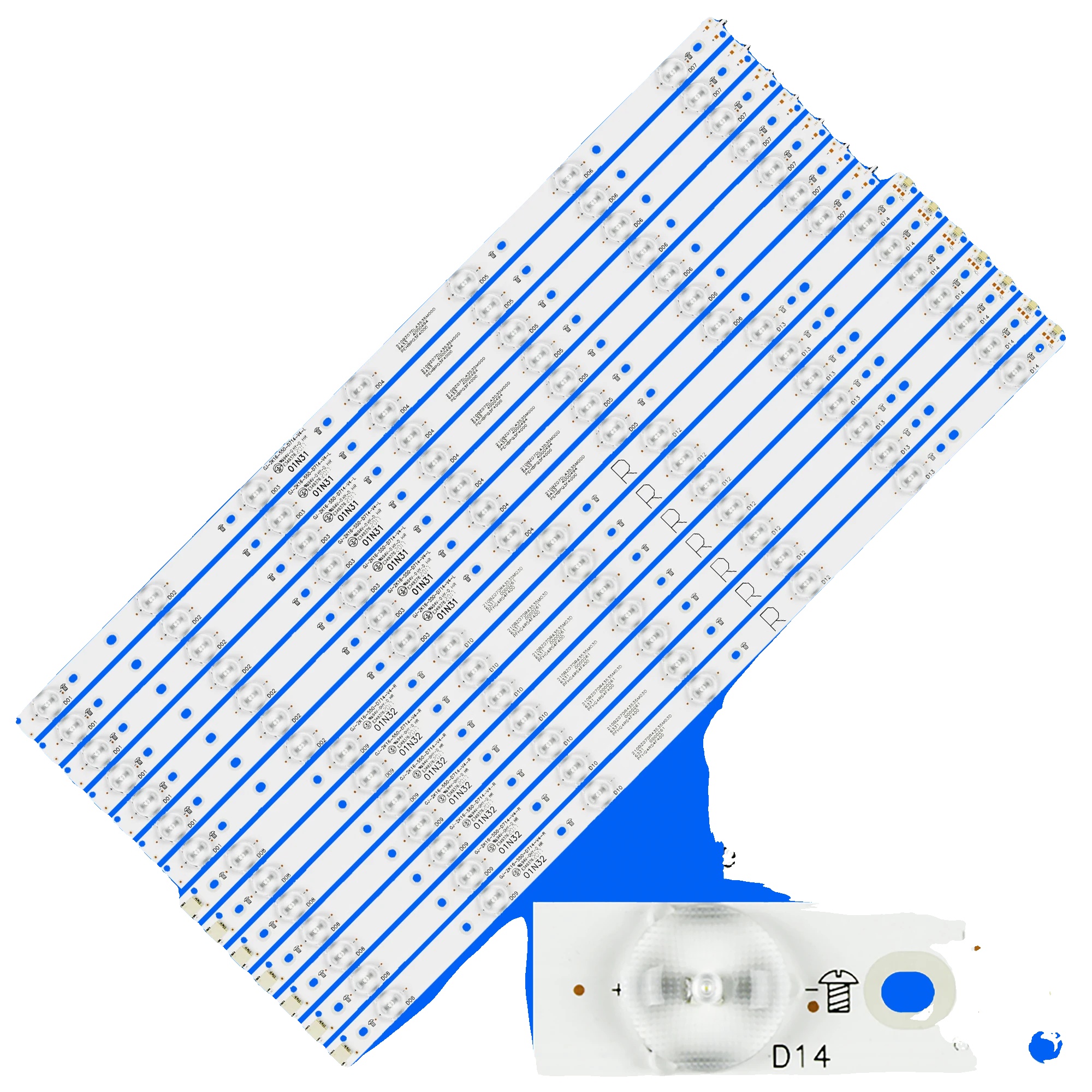 Led-hintergrundbeleuchtungsstreifen, Länge 1100mm, 14 Led-perlen Pro Streifen, 3v Spannung, Hochwertiges Pvc, Brandneu