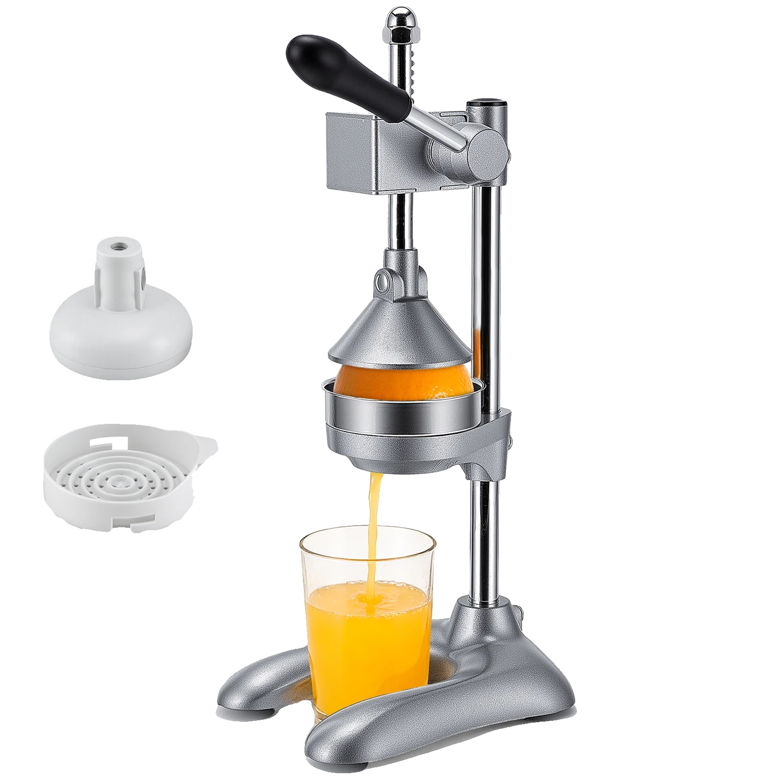 Zitruspresse, Getriebeunterstützter Mechanismus, Duale Pressköpfe, Silber
