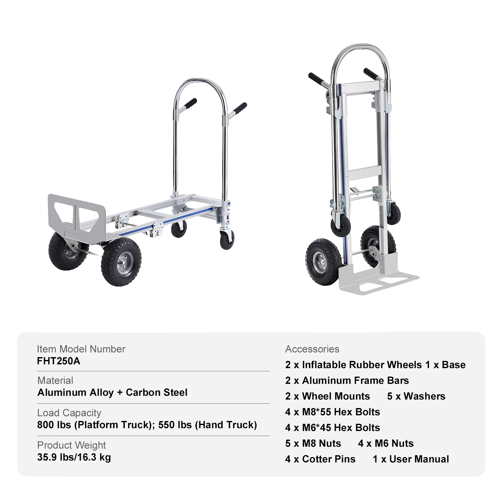 Faltbarer Handwagen, Aluminiumlegierung, Zusammenklappbares Design, 800 Lbs