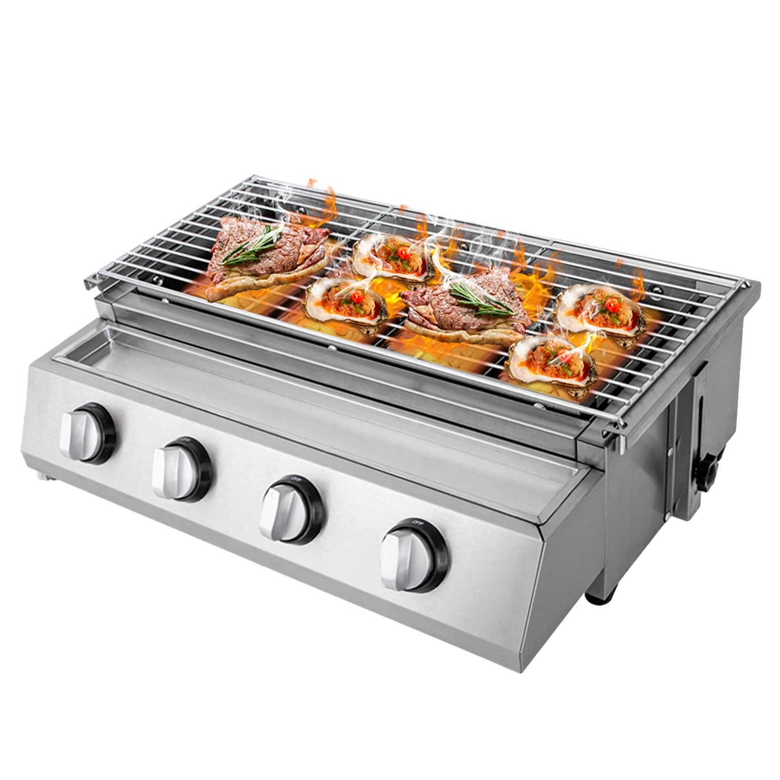 Edelstahl Propan Bbq Grill, 4 Verstellbare Brenner, Schnelles Heizen, Große Kochfläche