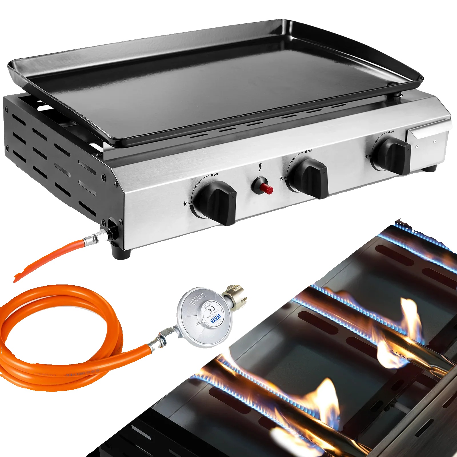 Gasgrill, Edelstahlbrenner, Tragbares Design, 3 Brenner Gasgrill