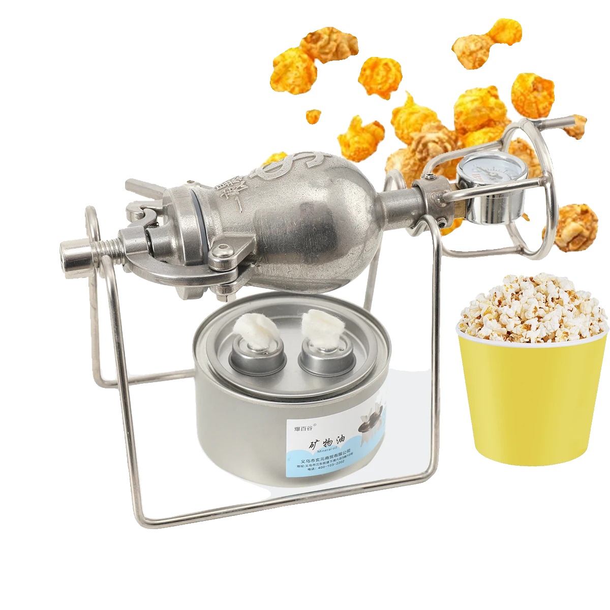 Popcornmaschine, 100ml Kapazität, Edelstahlmaterial, Handbetrieben, Offenfeuerkompatibel, Abnehmbarer Messinggriff