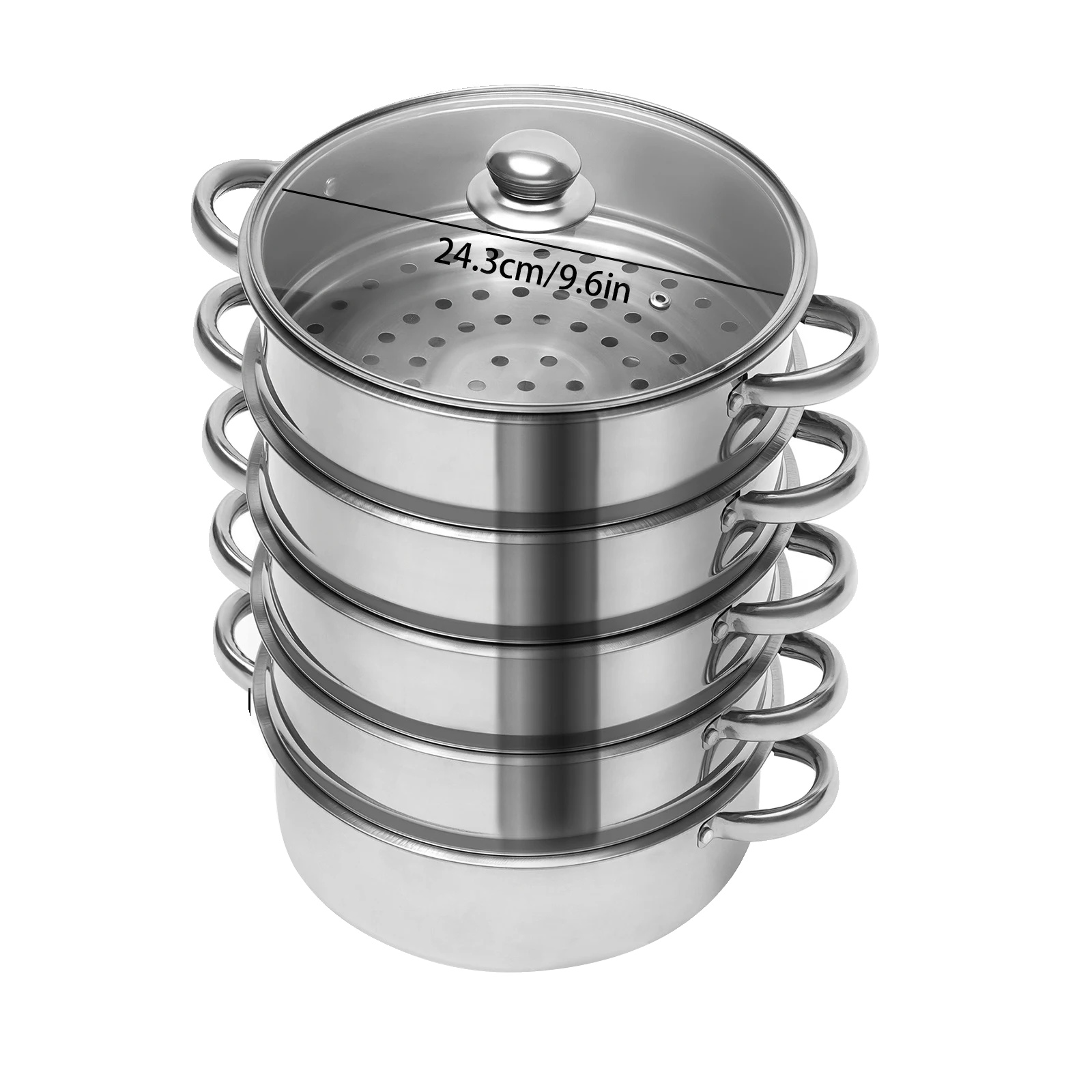 Dampfgarer, Stapelbares Design, Glasdeckel, Silber
