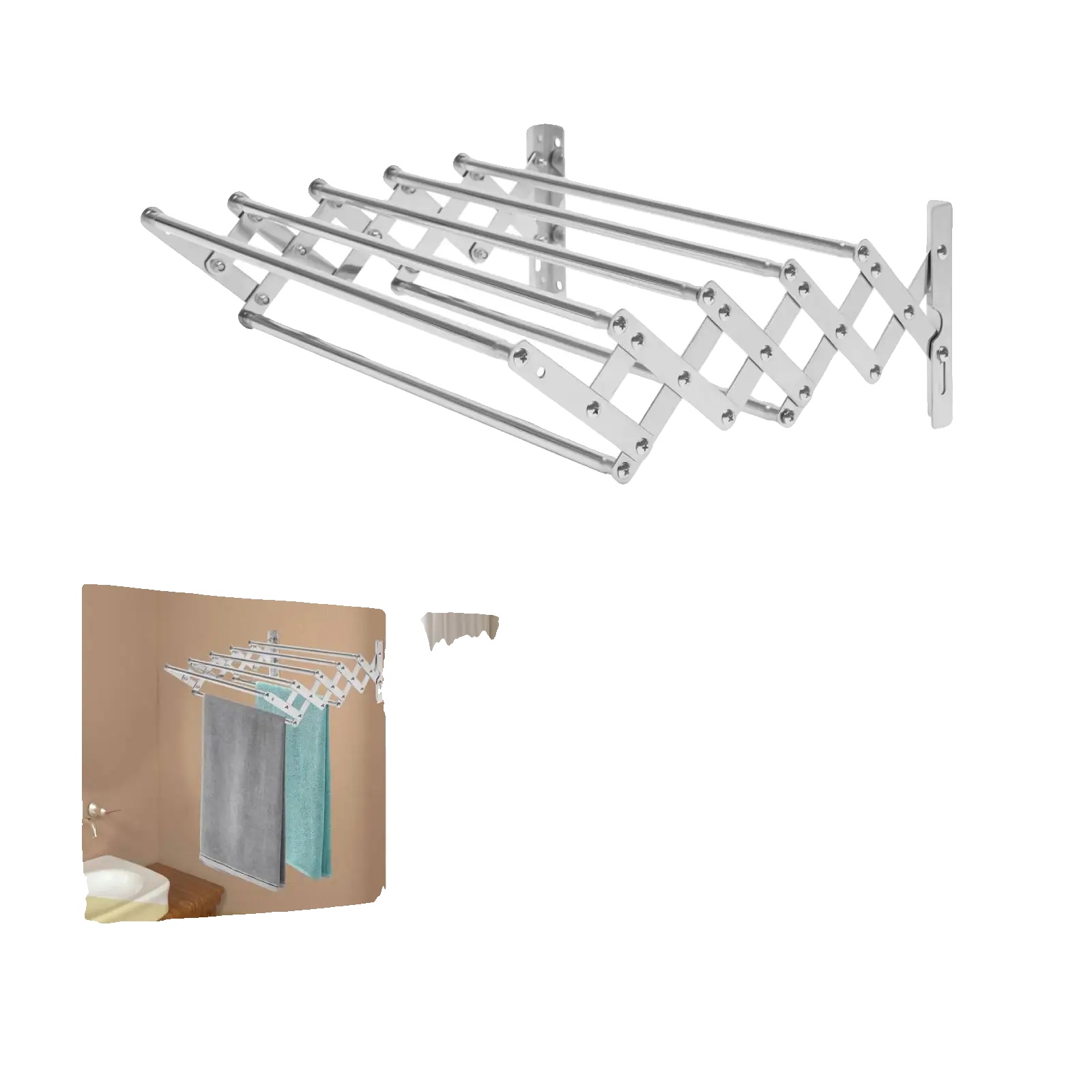 Ausziehbarer Handtuchhalter, Verstellbare Abmessungen, Wasserdichtes Material, Silber