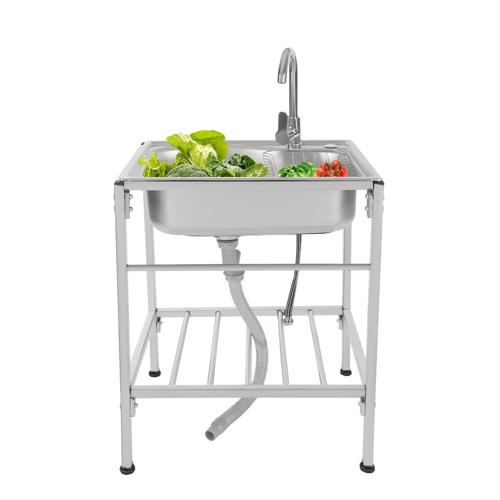 Waschbecken, Freistehendes Design, Warm- Und Kaltwasserhahn, Silber