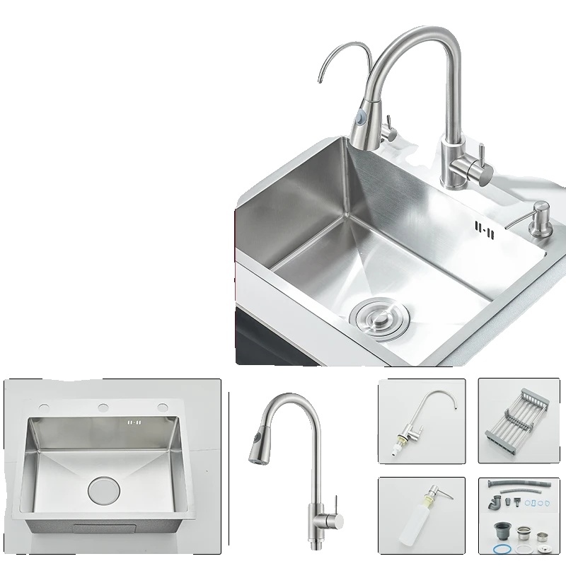 Küchenspüle, Edelstahl 304, Einzelbecken-design, Bürstetes Nickel