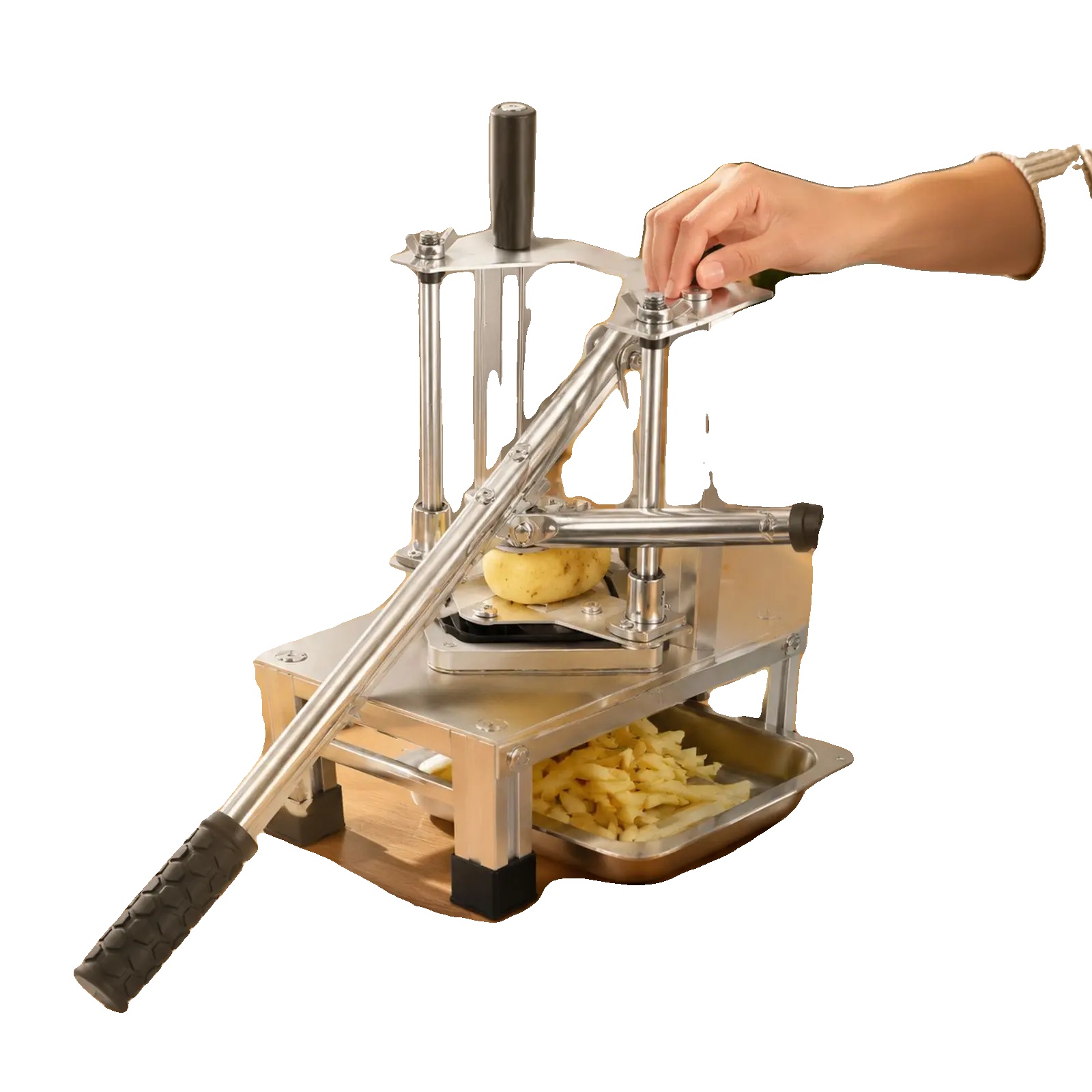 Pommes Frites Schneider, Manuelle Bedienung, Edelstahl Und Aluminiumlegierung, 3 Klingen Größen 7mm/10mm/14mm, Schneideeffizienz 220,46 Lbs/h,