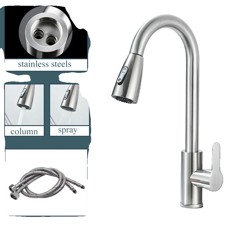 Küchenarmatur, Ausziehbare Auslauf, Einhebel, Bürstetes Nickel