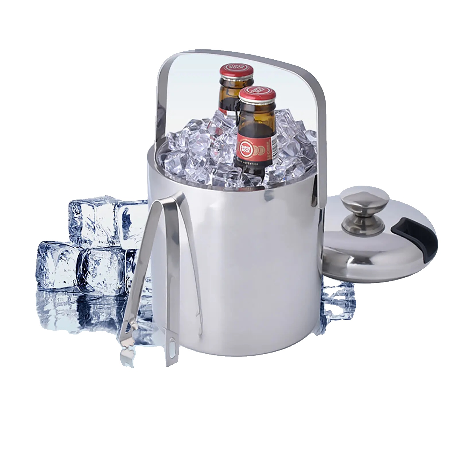 Eiswürfelbehälter, Fassungsvermögen 1300 Ml, Edelstahlmaterial, Doppelwandige Isolierung, Inklusive Deckel, Inklusive Zange