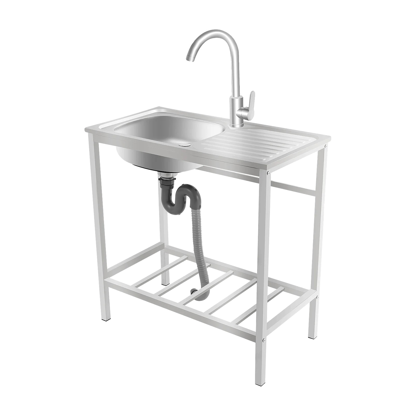 Küchenspüle, Einzelbecken, 360° Drehbarer Wasserhahn, Silber