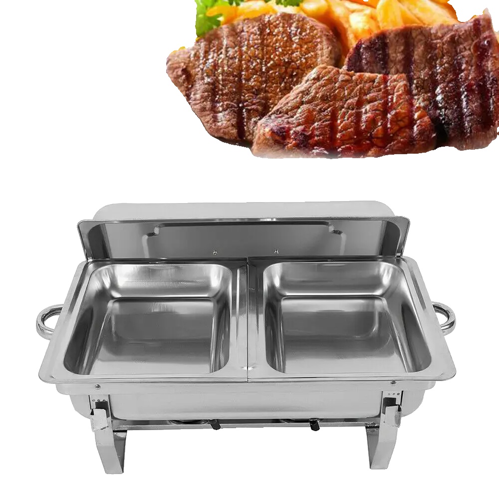 Chafing Dish, 7,5l Kapazität, Edelstahlkonstruktion, Zwei Lebensmittelbehälter, Rechteckige Form, Kompatibel Mit Brennstoffheizung