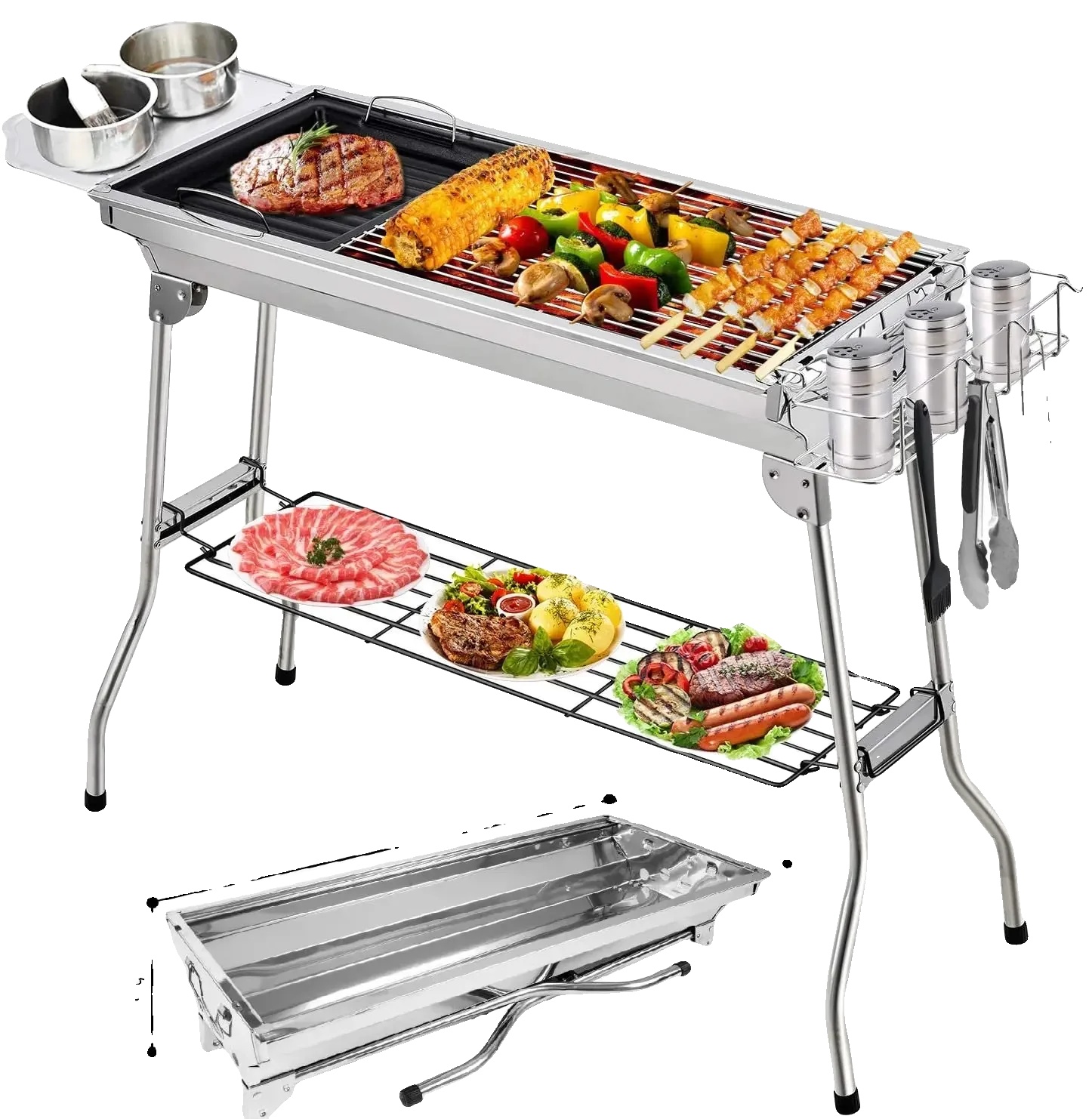 Holzkohlegrill, Aluminiumlegierung, Holzkohlegrilltyp, Verchromte Oberfläche, Leicht Zusammengebaut, Einfache Reinigung