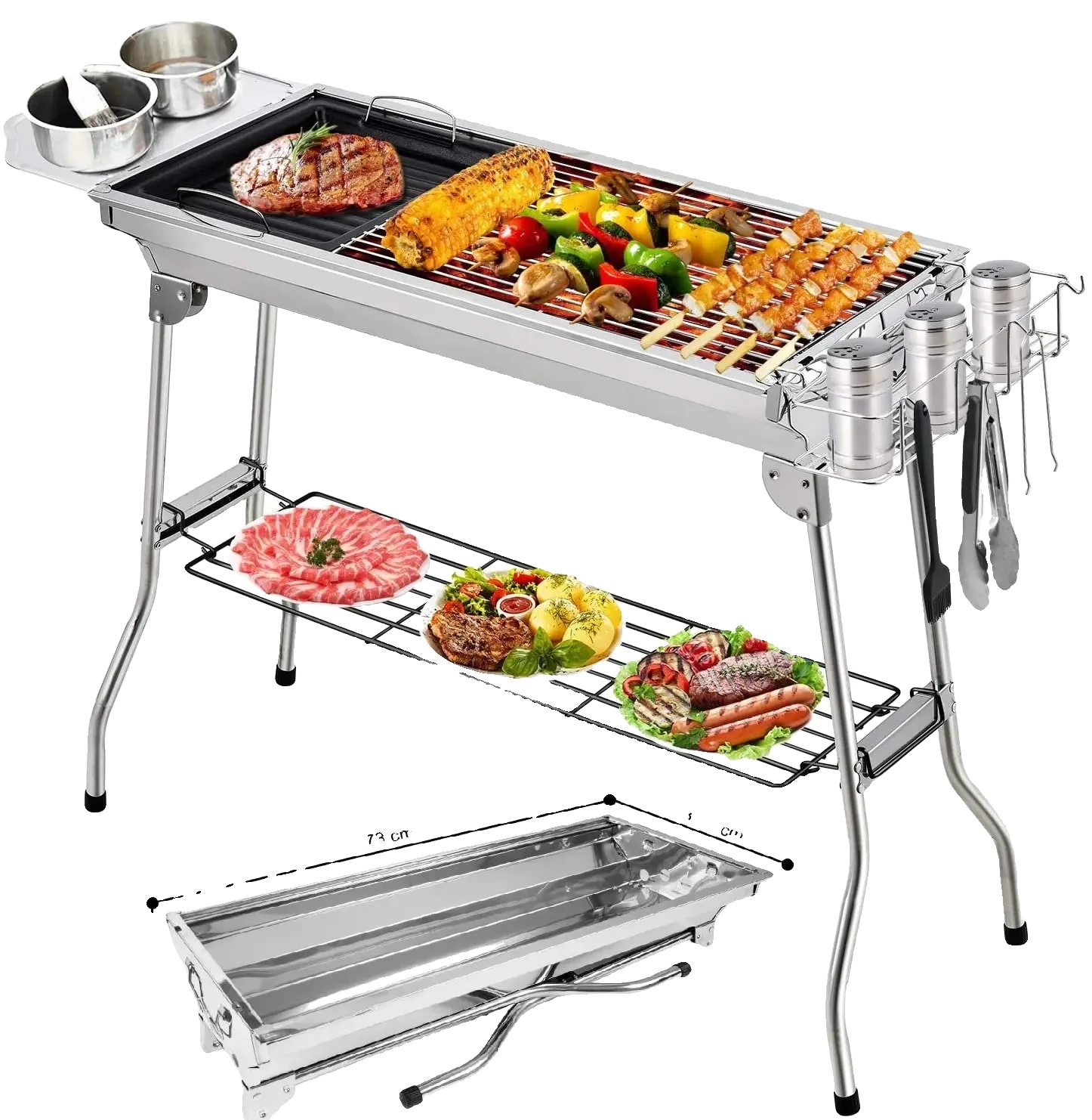 Holzkohlegrill, Aluminiumlegierung, 45cm X 30cm X 20cm, Kompatibel Für Verschiedene Lebensmittel, Hohe Hitzebeständigkeit, Ce-zertifiziert