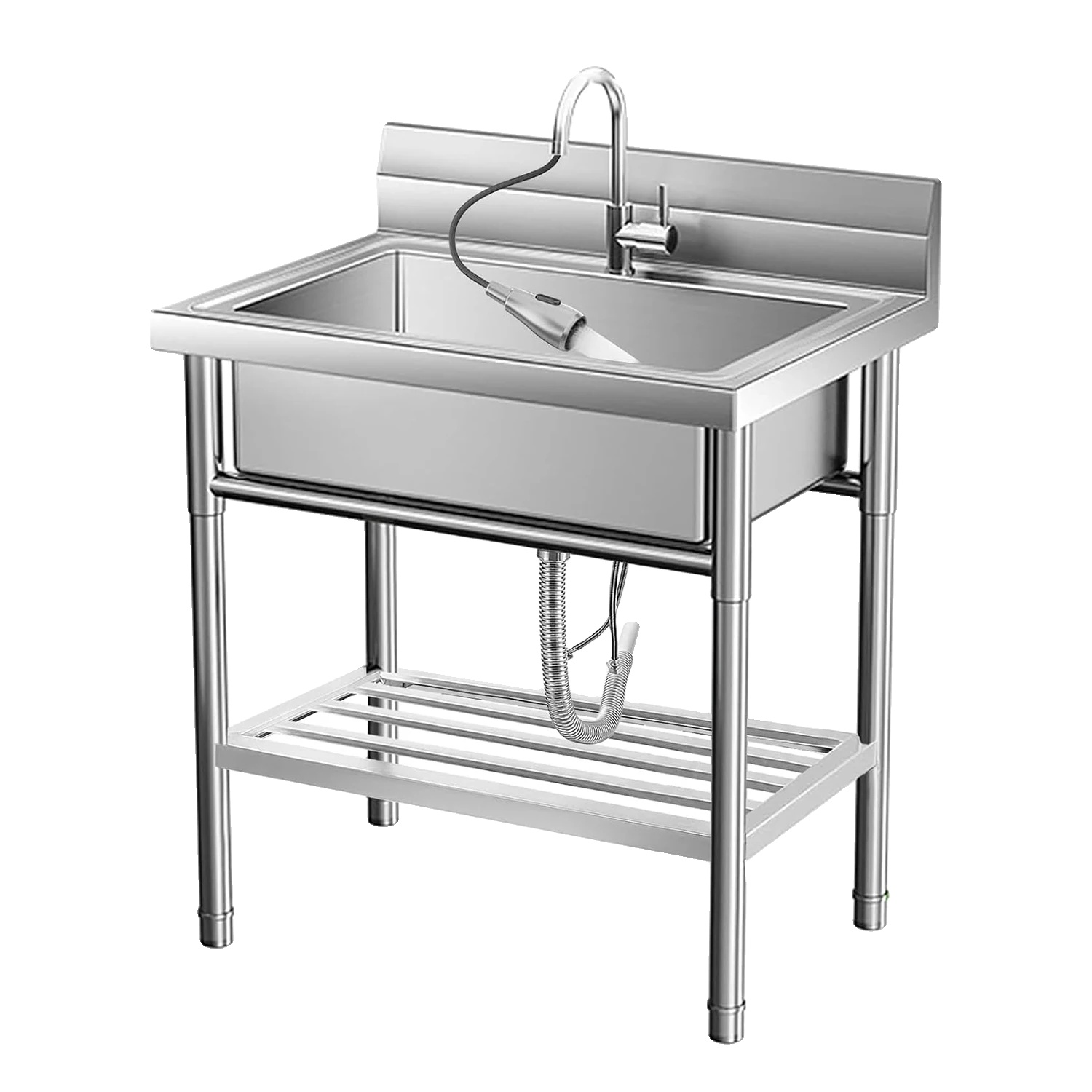 Utility Sink, 20"x20"x34", Robustes 304 Edelstahl, Einzelschüssel, Thermostatarmatur Mit 72" Schläuchen, Über Der Arbeitsplatte Installation