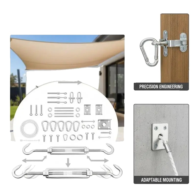 Sonnensegelzubehör, Edelstahlmaterial, Verstellbare Spannvorrichtungen, Silber