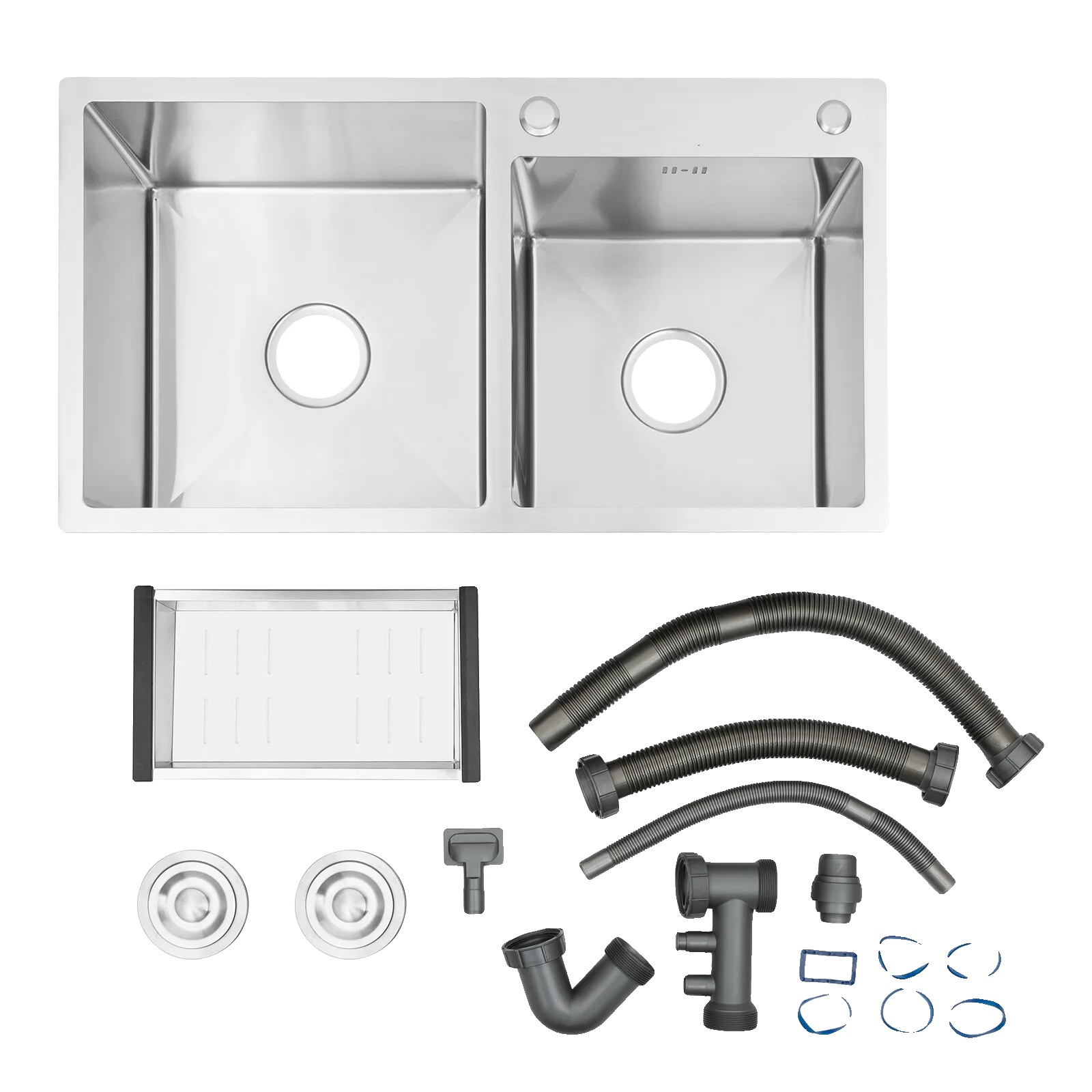 Küchenspüle, Doppelbecken-design, Langlebiger Edelstahl, Silber