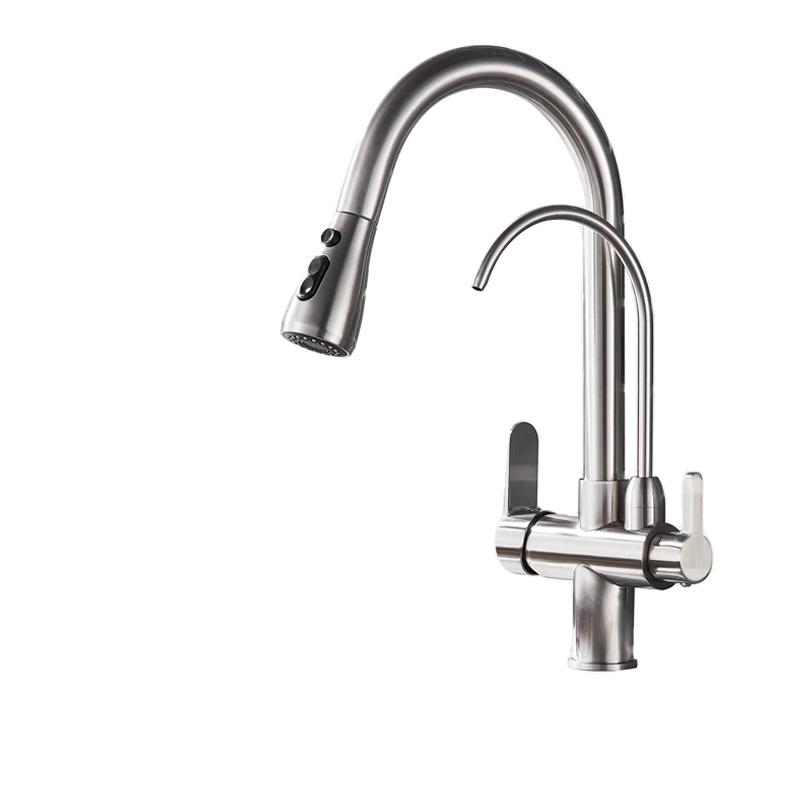 Küchenarmatur, 360-grad-drehung, Dual-handle-steuerung, Gebürstetes Nickel B