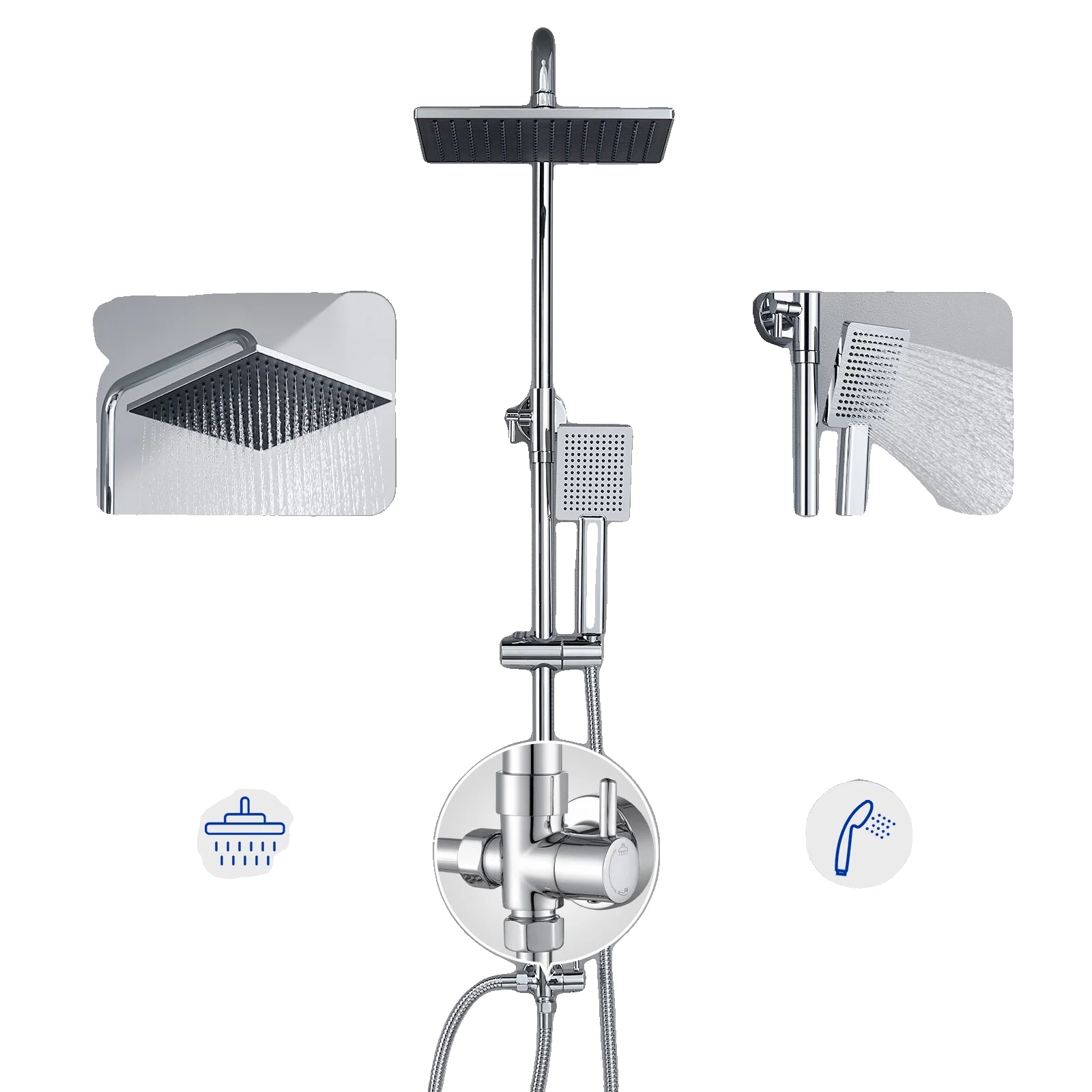 Duschsäule, 58 X 36,5 X 7,4 Cm, 201 Edelstahl, Einzelhalter Dualsteuerung, Keramikkern, Verstellbare Duschstange