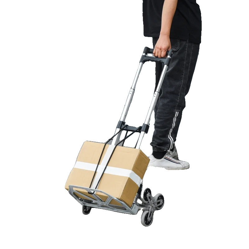 Treppensteigerwagen, Aluminiumrahmen, 6-rad-design, Tragfähigkeit 70 Kg, Teleskopisch Verstellbarer Griff, Kompakte Faltmaße 58x30x10 Cm