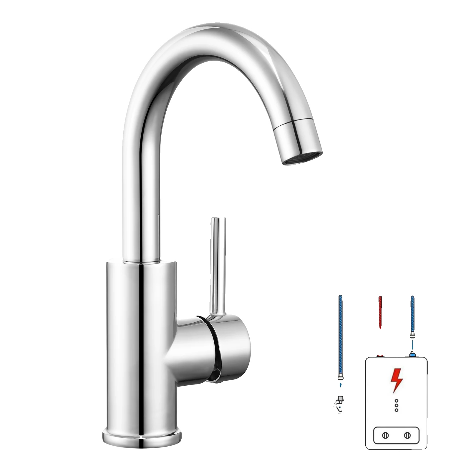 Waschbeckenarmatur, Niederdruckdesign, 360° Schwenkbarer Auslauf, Chrom, Edelstahl, G3/8