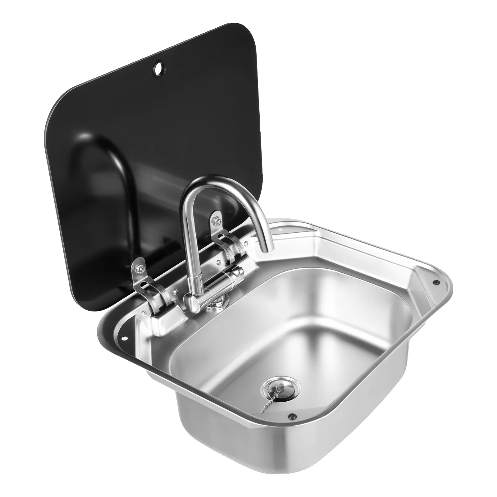 Rv-spüle, Gehärtetes Glas, Edelstahl, Silber