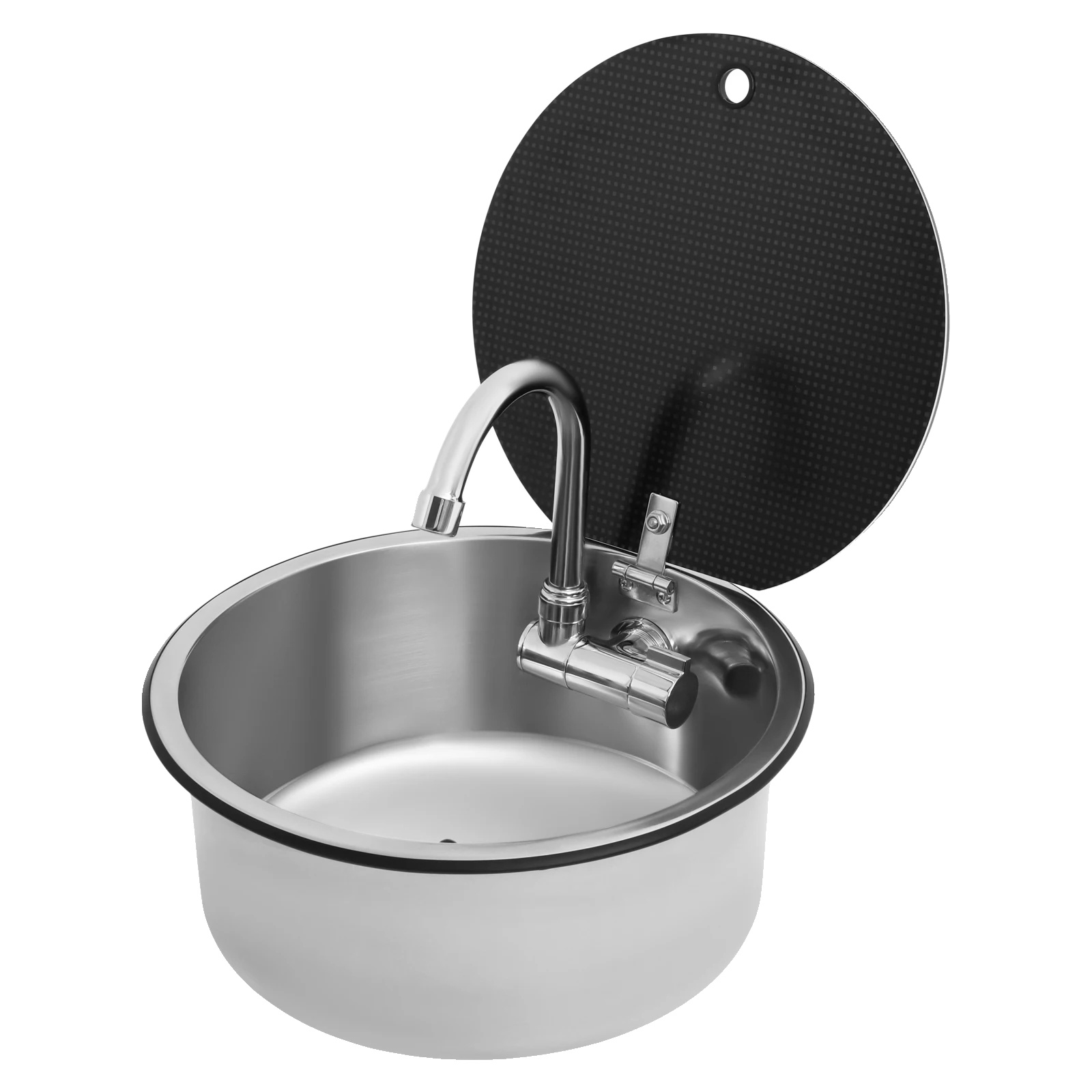 Küchenspüle, Faltbarer Wasserhahn, Gehärtete Glasabdeckung, Silber