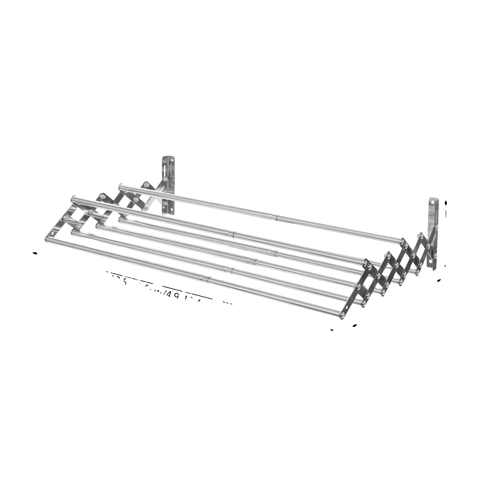 Kleiderständer, Wandmontage, 7 Trockenstangen, Silber