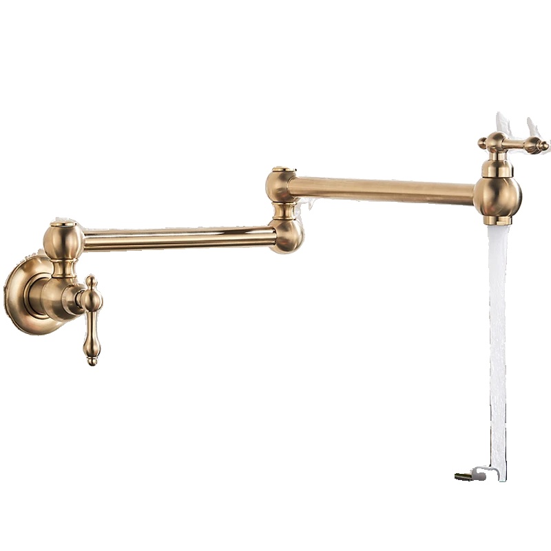 Messing Wandmontierte Küchenarmatur, Faltbares Design, Elegante Gebürstete Oberfläche, Uffgebürstete Goldmanschette