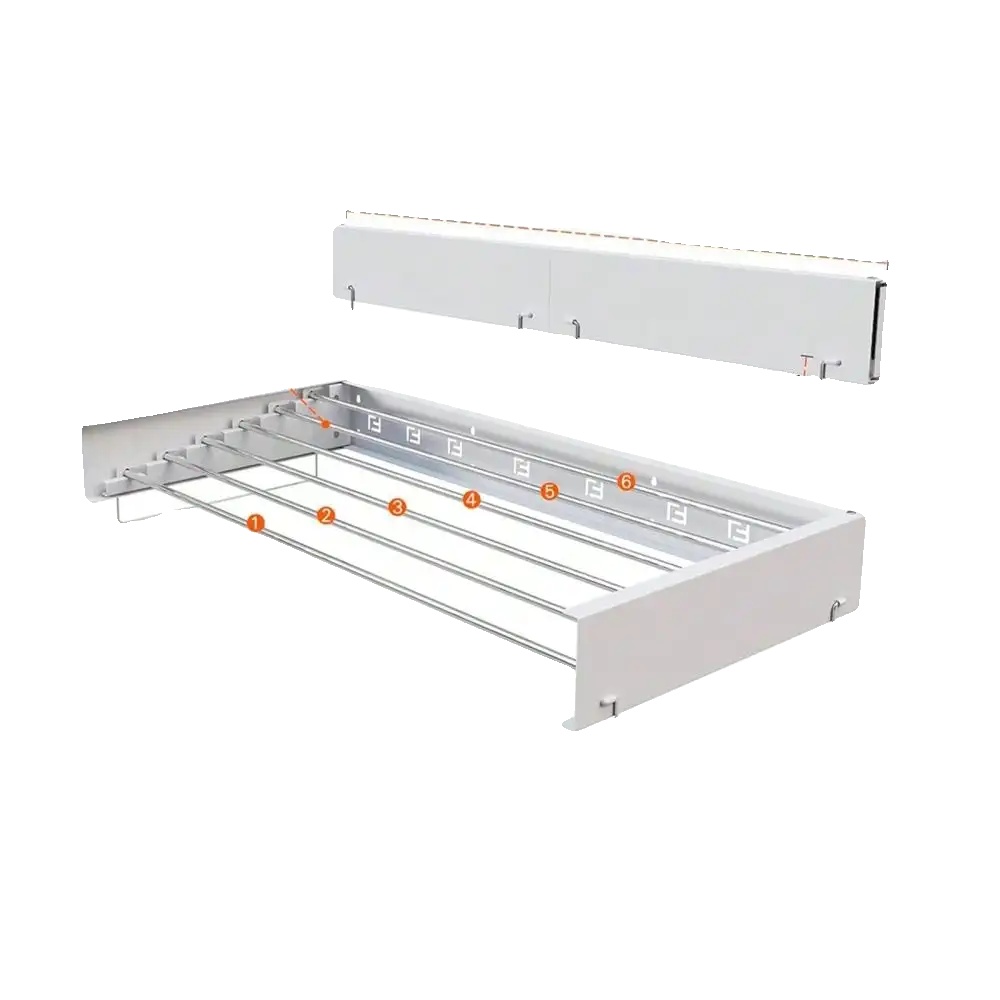 Wäscheständer, Wandmontage, Klappdesign, 100cm-6 Stange