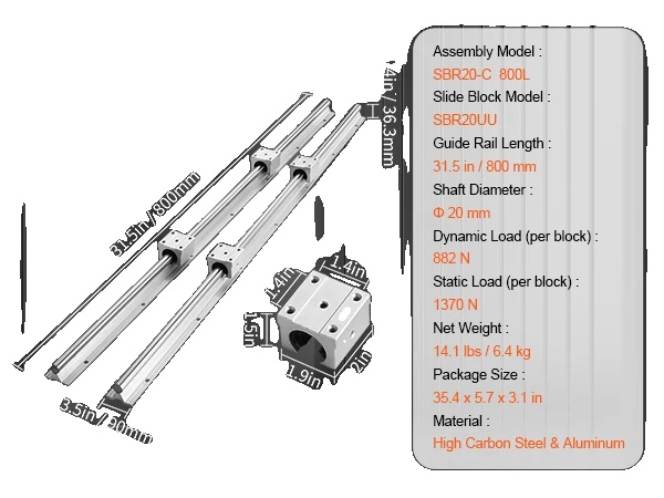 Linearschienen, Hohe Präzision, Geräuscharmen Betrieb, Sbr20 800mm