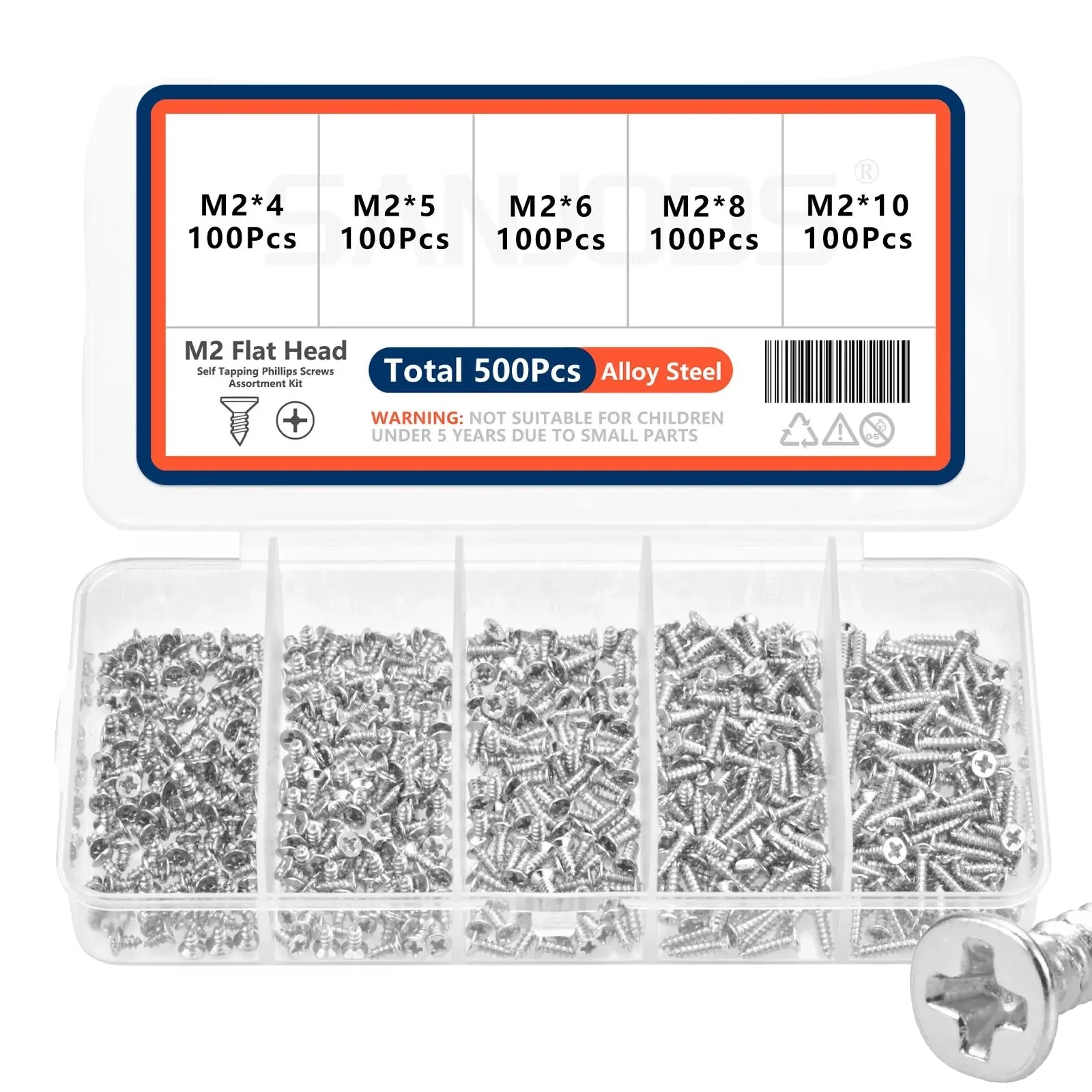 Selbstschneidende Schrauben, Legierungsstahl, 500-teiliges Sortiment, M2 (500pcs)
