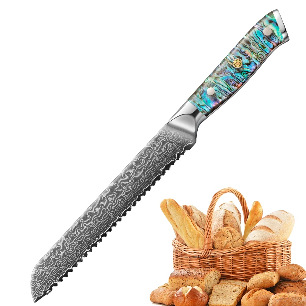 Brotmesser, Damaststahlklinge, Abalone-schalengriff, Dms-021