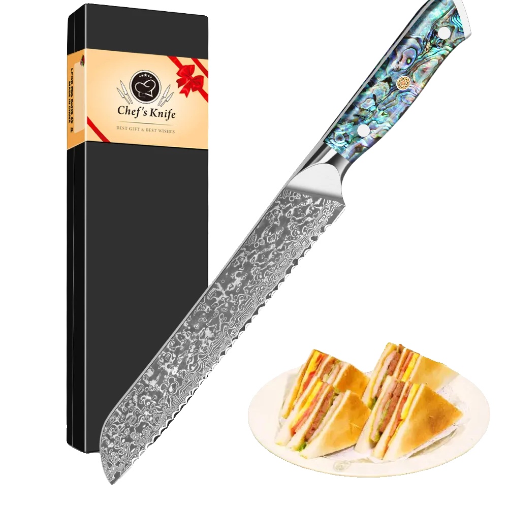 Brotmesser, Damaststahl, Gezahnte Klinge, Brotmesser