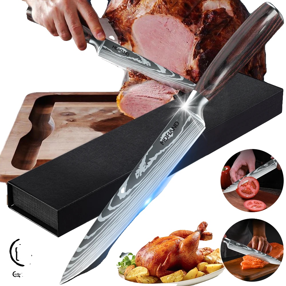 Schneidemesser, Hochkohlenstoffstahl, Ergonomisches Design, C, 8 Zoll